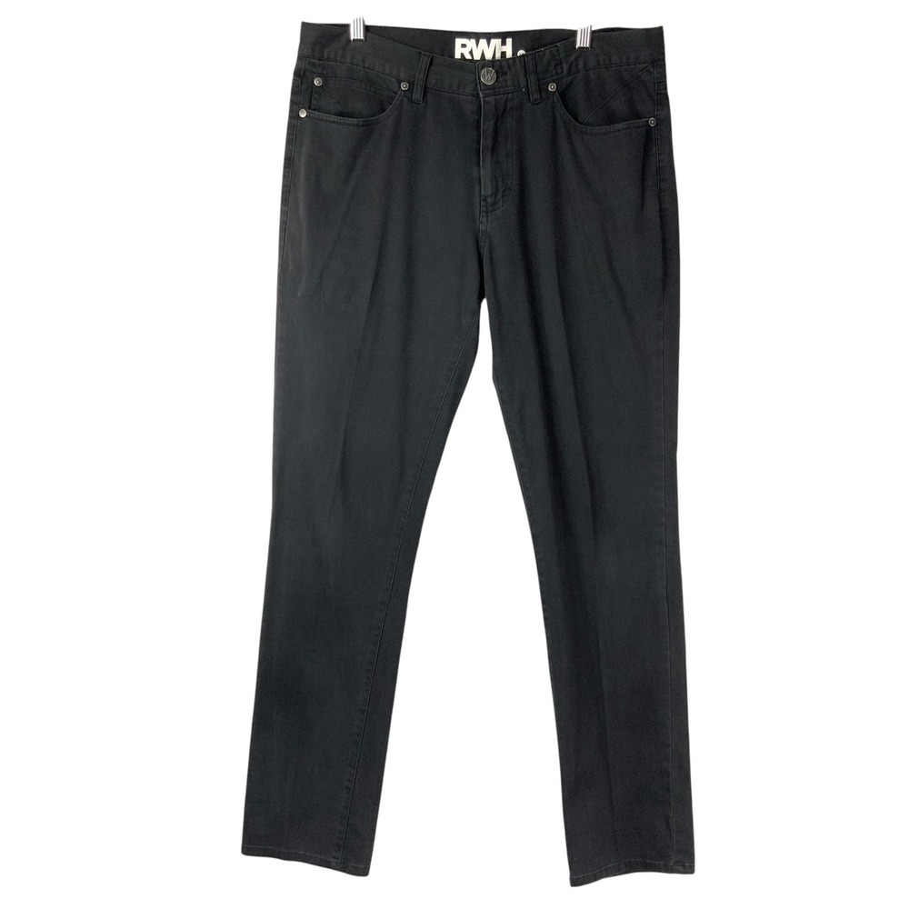RWH Black Slim Straight Chino Pants 34 Button Zip Fly Mid Rise 5-Pocket Stretch